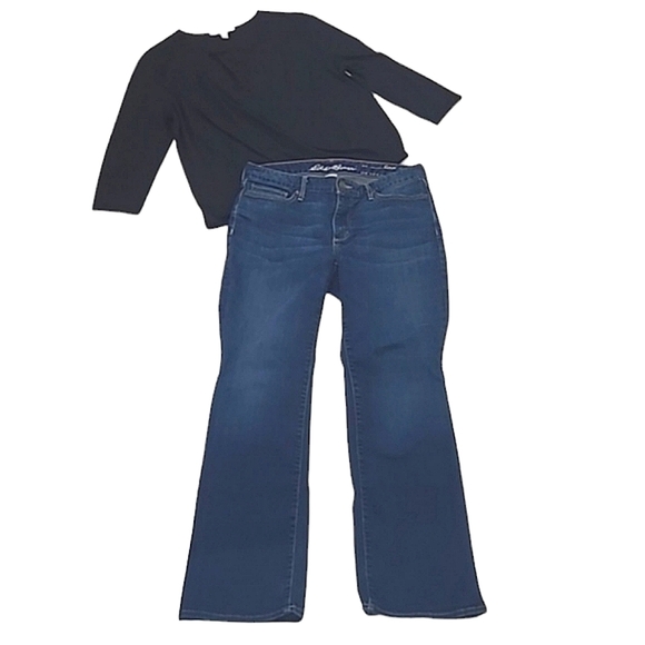 Eddie Bauer Curvy Bootcut Jeans Mid Waist Rise Mid Washed Whiskered Worn Look 10 - Picture 1 of 17